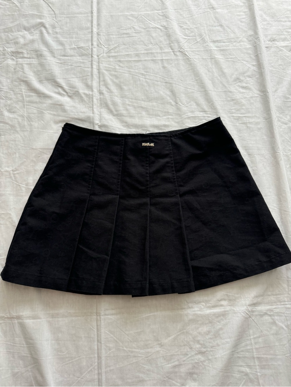 Killah Black Pleated Mini Skirt Y2K Low Rise Logo Jacquard Size S